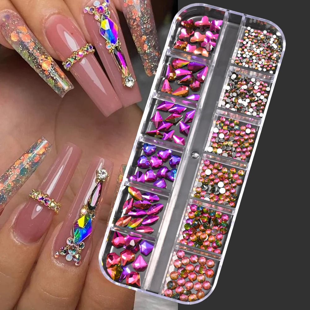 100/50cm Long Luxury Crystal Chain Nail Charms 1.5/2mm Shinying Clear/AB Diamond Nail Art Metal Steel French Manicure Crystal