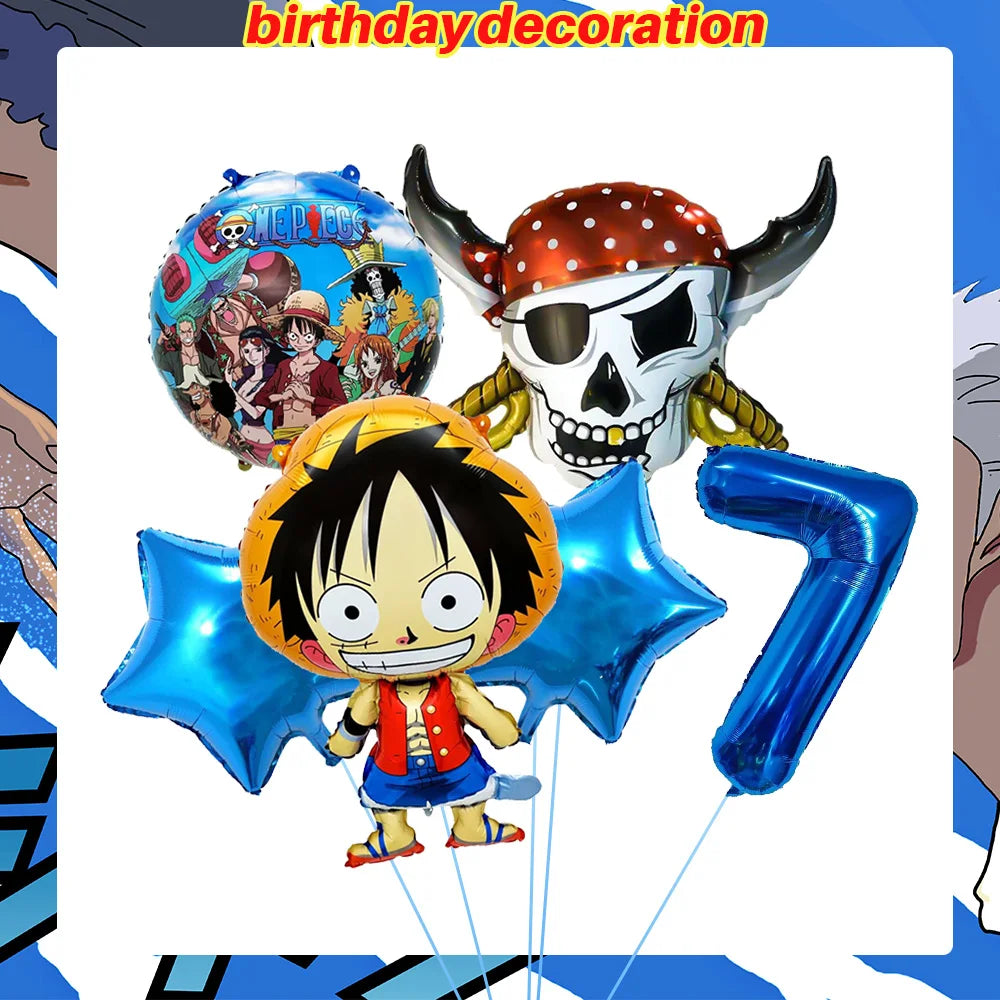 One Piece Birthday Party Dinner Plates Hanging Banner Cake Decoration One Piece Luffy Balloon Party Decoration Theme Props Gi