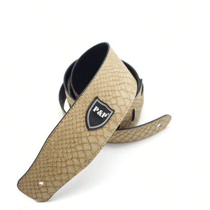 Guitar Strap Vintage 2.5 Inch Adjustable Soft Embroidered Belt Classical Bass Music Hobby Guitar Accessories - Beige