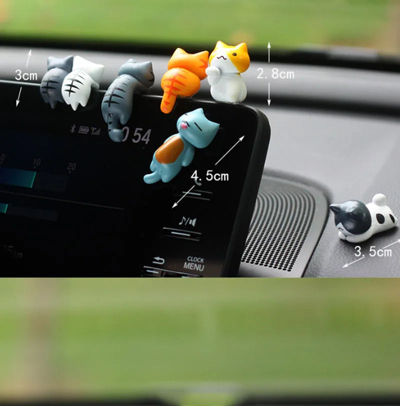 6pcs PVC Cartoon Cat Figurines for Car Dashboard, Plant Pots, and Screen Edge Decor