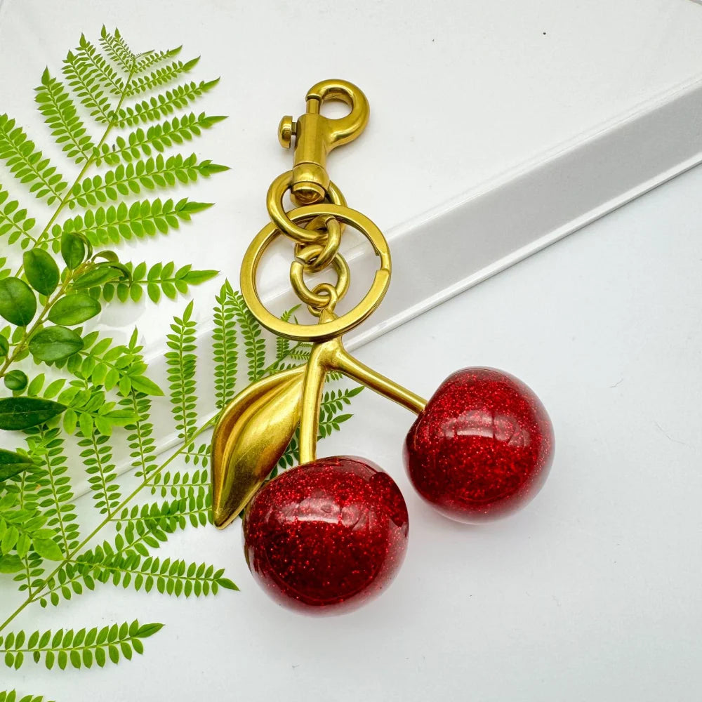 Trendy Red Cherry Pendant Keychain for Women Cute Bag Decorations Multifunctional Jewelry Car Key Accessories Charm Keyring G