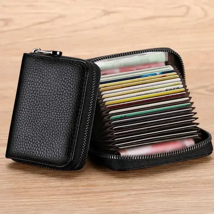 Multi Slot Card Holder Vintage Small Wallet Women Men Business Bank Credit Card Bag Male Coin Pouch Solid Leather Zipper Wall