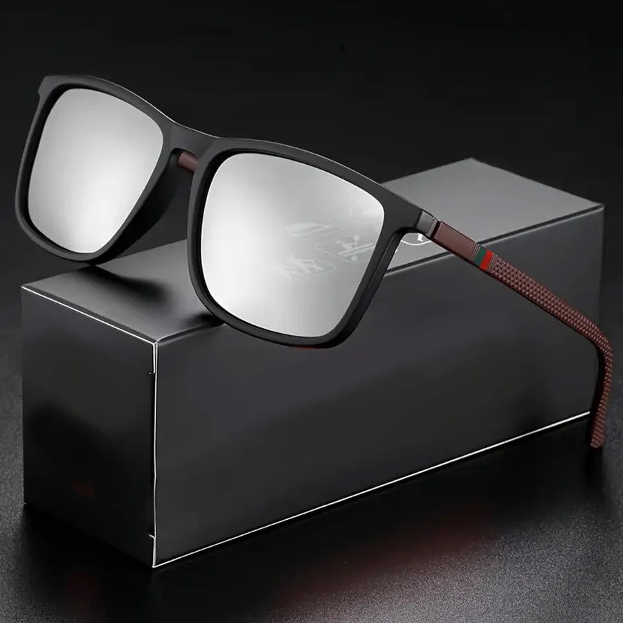 Classic Square Men's Sunglasses Comfortable Lightweight Black Frame Glasses Ideal for Travel Photography Gifts - Beige