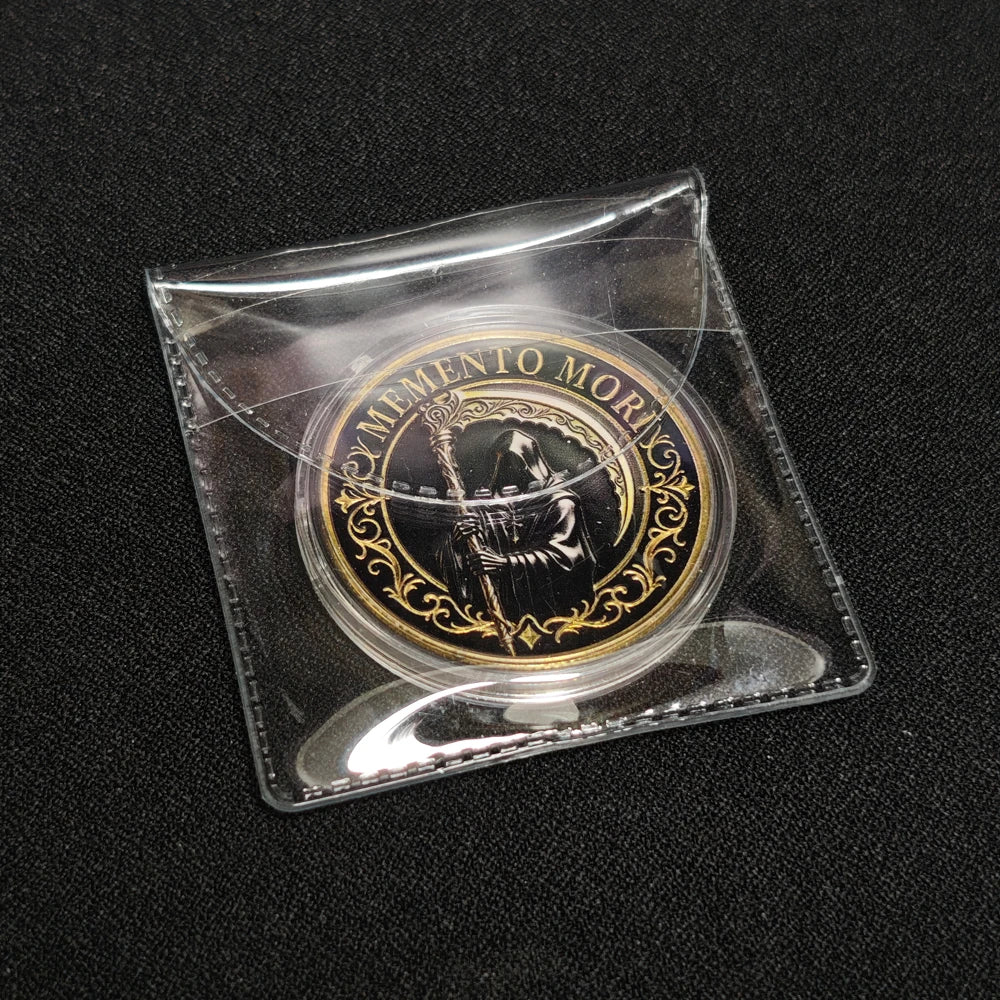 Vintage Memento Mori Grim Reaper Double Sided Medal Hourglass Collectible Badge Gold UV Protective Enamel Pocket Decor - Roun