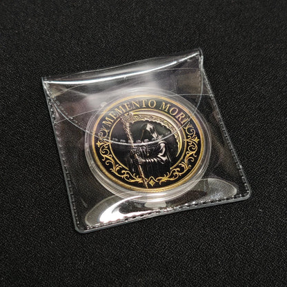 Vintage Memento Mori Grim Reaper Double Sided Medal Hourglass Collectible Badge Gold UV Protective Enamel Pocket Decor - Roun