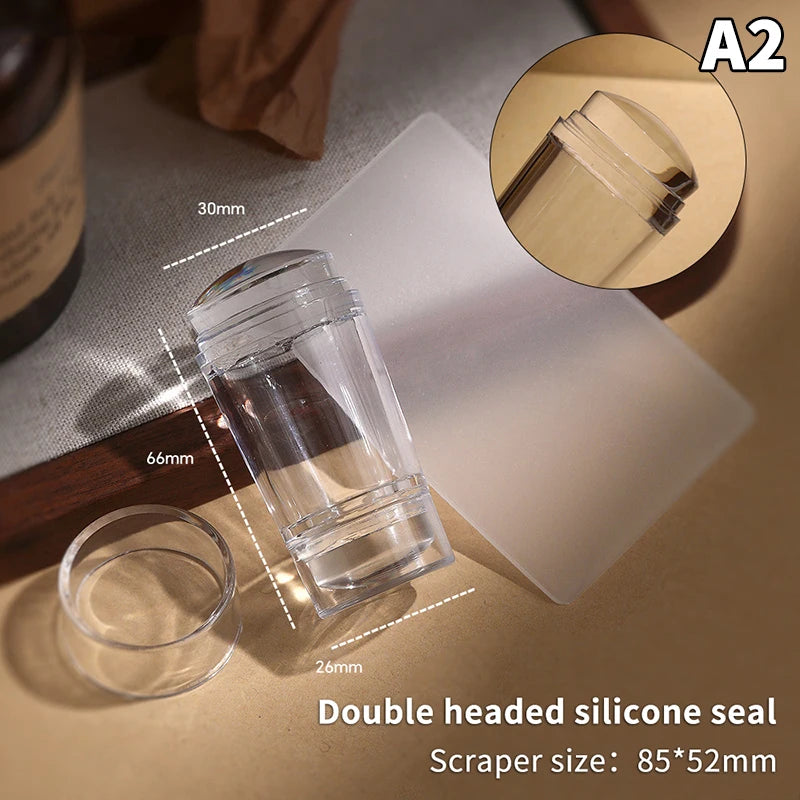 Silicone Transparent Nail Art Stamping Kit French For Manicure Plate Stamp Polish Stencil Template Seal Stamper Scraper - A2