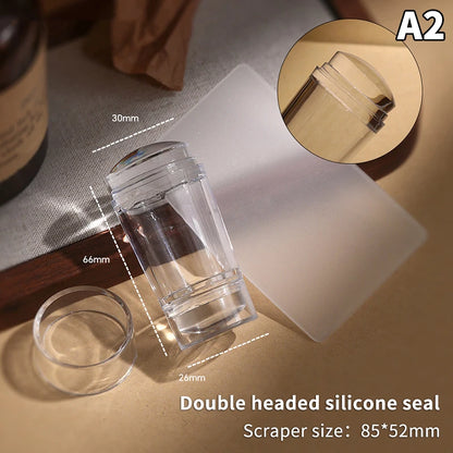 Silicone Transparent Nail Art Stamping Kit French For Manicure Plate Stamp Polish Stencil Template Seal Stamper Scraper - A2