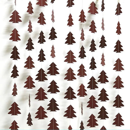 Green Brown Woodland Theme Party Decor Christmas Tree Ornament Paper Pine Tree Garland Banner Hanging Nature Camping Party De