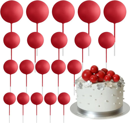 20-Piece Mini Balloon Cake Topper Decorations with Gold Ball Picks - Festive Cake Decor for Celebrations - Red