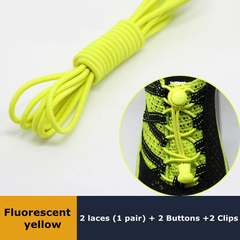 1Pair Shoelaces for Sneaker Elastic No Tie Shoe Laces Stretching Lock Lazy Laces Quick Rubber Shoelace Round Shoestrings - Fl