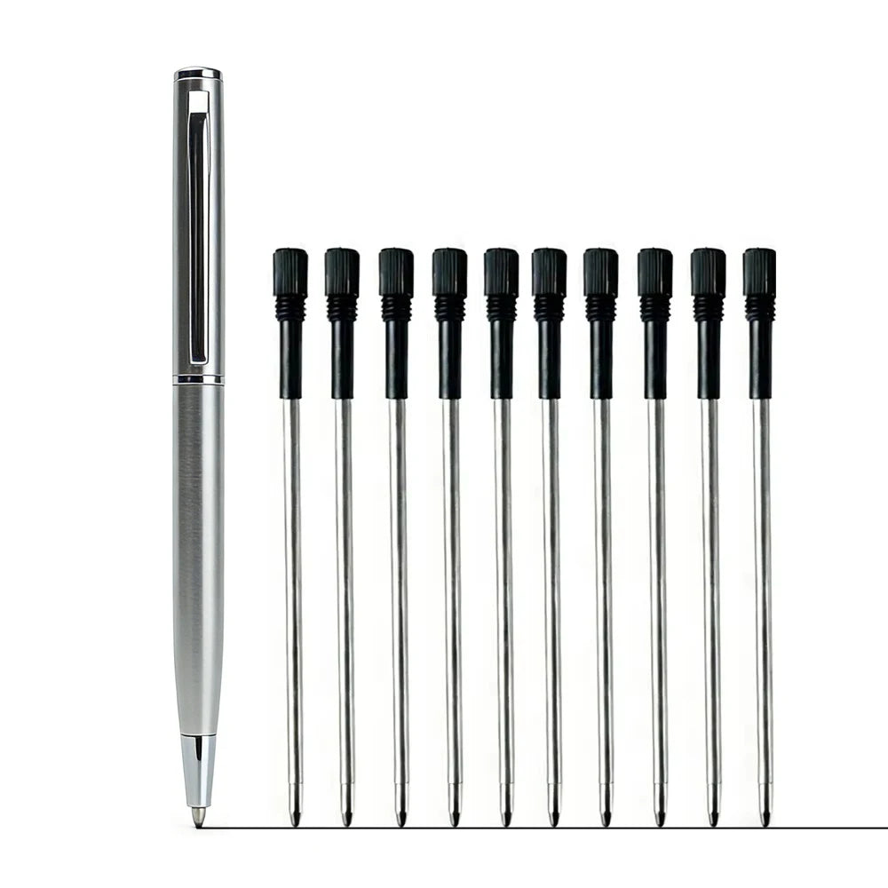 Mini Stainless Steel Metal Ballpoint Pen with 10 Replacement Refills Set, Portable Pocket Ballpen Compact Short Pen for Walle