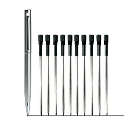 Mini Stainless Steel Metal Ballpoint Pen with 10 Replacement Refills Set, Portable Pocket Ballpen Compact Short Pen for Walle