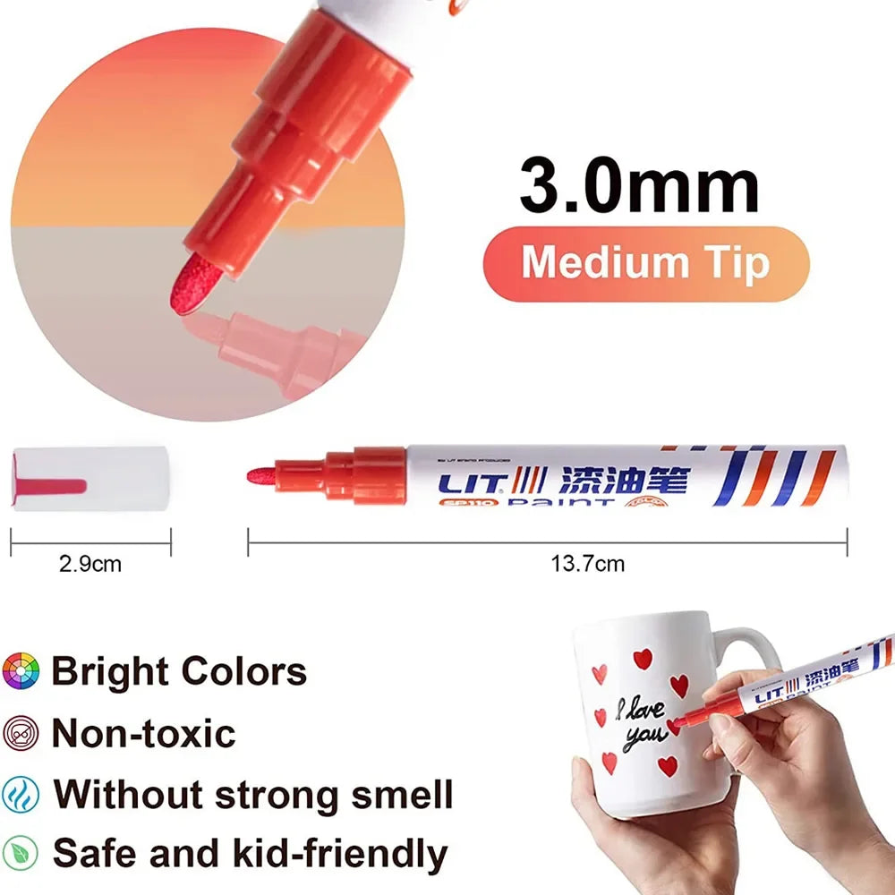3mm 10p Colorful 8 Colors Permanent Paint Marker Waterproof White Markers tire tread rubber fabric Paint metal Paint Marker P