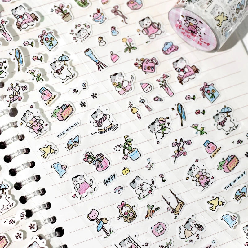 Journal GO 6.5x200cm Kitten Life Diary Tape Sticker Decorative Collage Adhesive DIY Scrapbooking Masking Tape Lovely Cat Stic