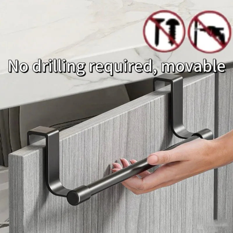 1/2pcs Wall-Mounted Kitchen Cabinet Towel Rack - Space-Saving Dishcloth Holder for Home and Bathroom No Drilling Require