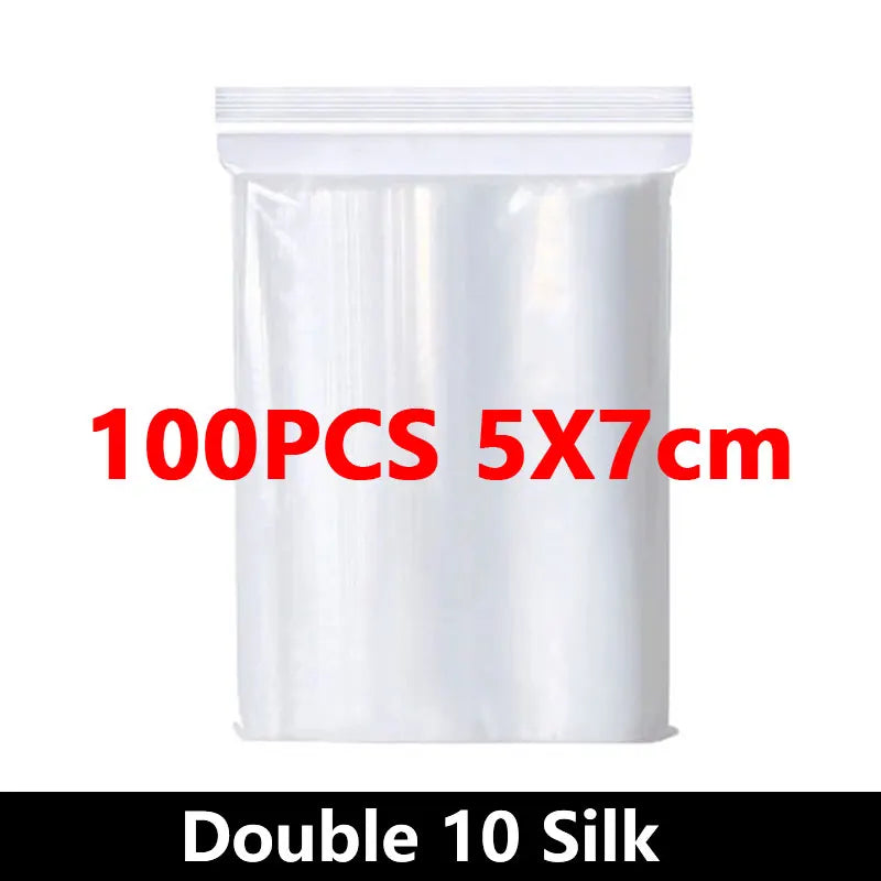 100Pcs Thicken Zipper Sealed Bags Clear Plastic Storage Bag for Small Jewelry Food Packing Reclosable Ziplock Sealing Bags - 