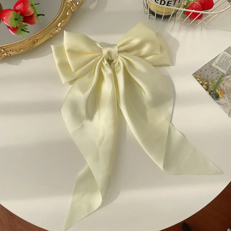 11 Solid Color Satin Ribbon Big Bows Hairpin Spring Clips Hair Accessories for Women Girls Trendy Korean Summer Headwear 2023