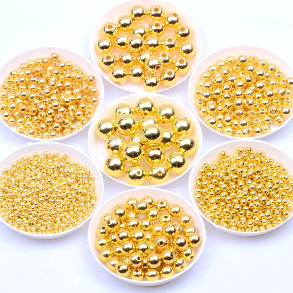 3mm-12mm Gold Plated/silver Plated Pearl Acrylic Beads Round Pearl Spaced Scattered Beads For Jewelry Making Diy