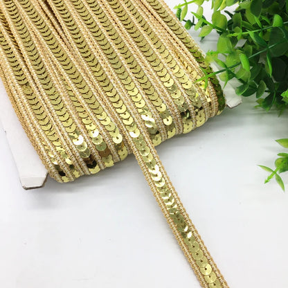 3 yards 13mm Sequins Ribbon Lace Trim Sequin Fabric For Dress Clothes Headdress Bridal Sewing Accessories DIY - Golden