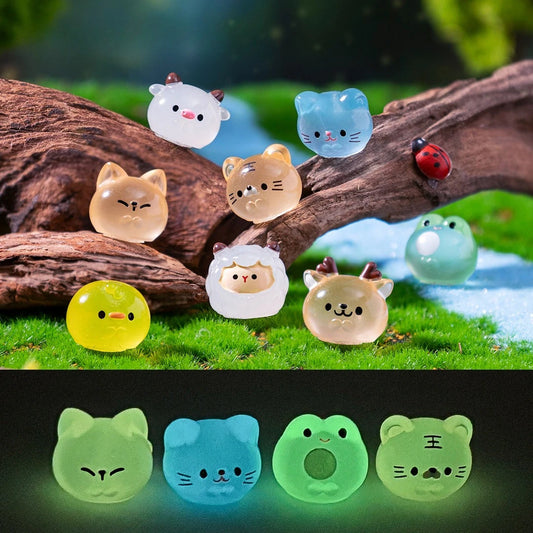 12/24/48pcs Luminous Mini Resin Animal Frog Tiger Figurine Glow in The Dark Miniature Figures Ornament Fairy Garden Accessori