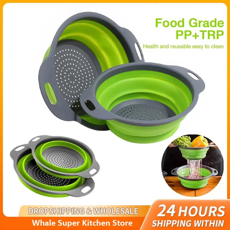 Silicone Folding Drain Basket Fruit Vegetable Washing Basket Foldable Strainer Colander Collapsible Drainer Kitchen Storage T