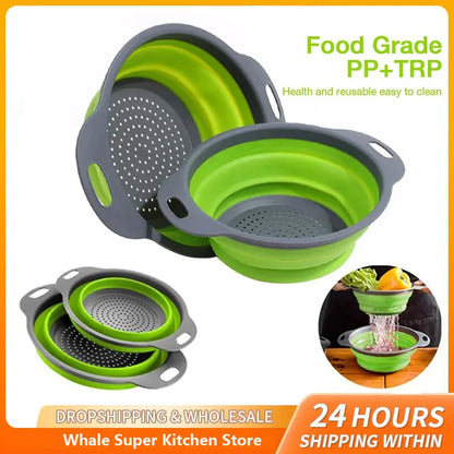 Silicone Folding Drain Basket Fruit Vegetable Washing Basket Foldable Strainer Colander Collapsible Drainer Kitchen Storage T