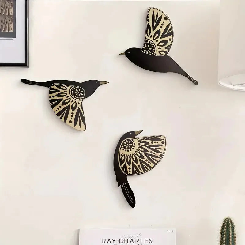 5pcs Wooden Black Bird Wall Decor Art Vintage Gothic Home Decor for Living Room Bathroom Kitchen Decorations Indoor Outdoor G