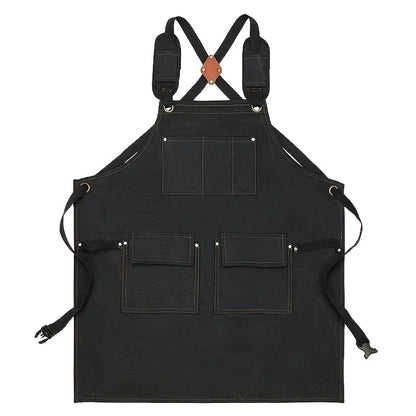 Good Thickened Cotton Canvas Summer Waterproof Apron Catering Shop Kitchen Home Gardening Commercial Waist Apron - Black