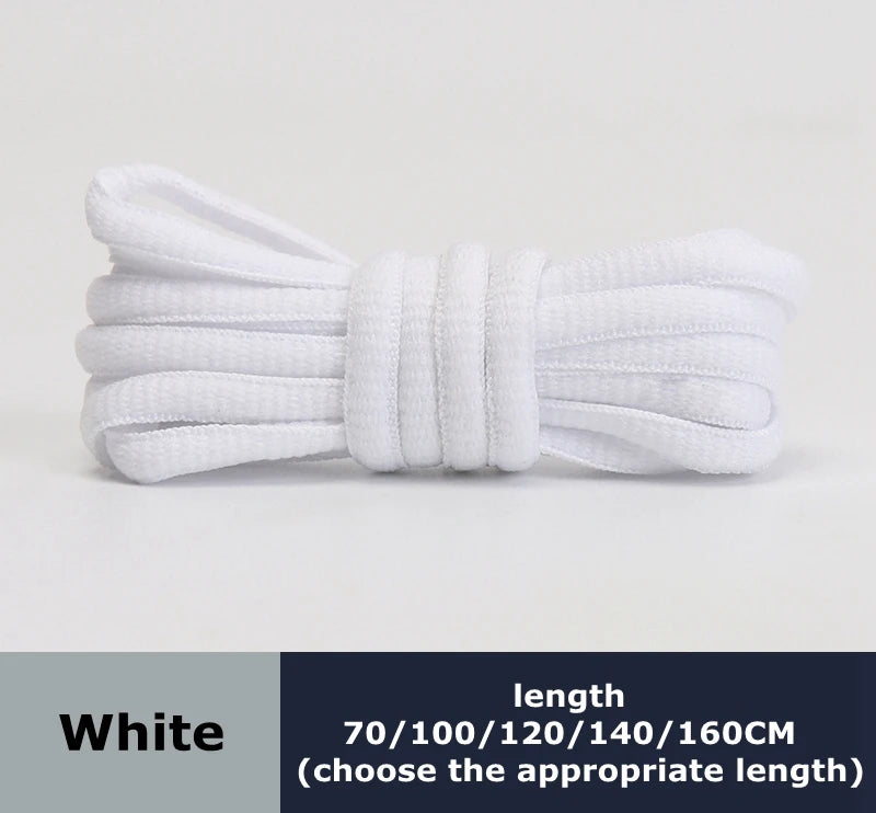 Men's And Women's Sports Shoelaces Color Flat Semicircular Shoelace Suitable For All Shoes Round Laces 23 Colors 1 Pair - WHI