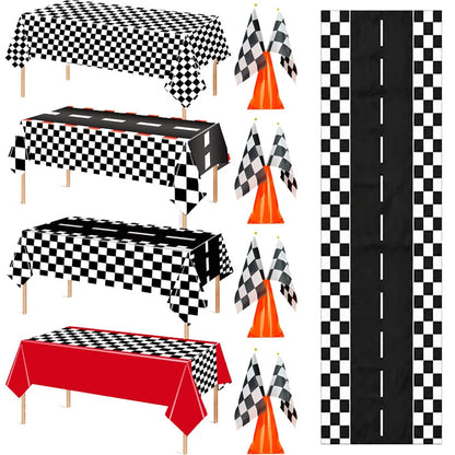 1pc Racing Car Tablecloth Black Racing Track Table Runner Racing Car Party Supplies Decor Racing Flags Table Centerpieces