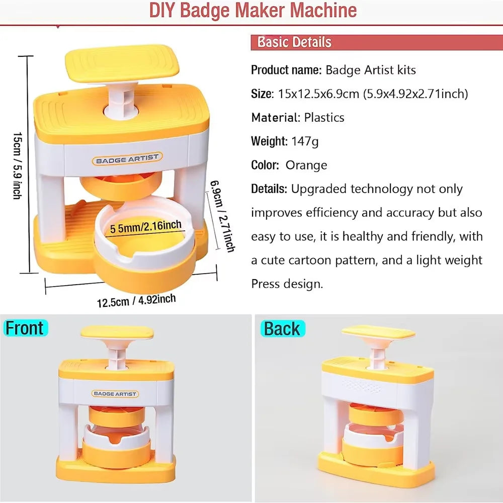 Kid Gift Badge Button Maker Machine Set, DIY Pin Button Press Badges Maker Machine with 48Pcs Button Parts+Picture+Circle Cut