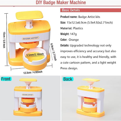 Kid Gift Badge Button Maker Machine Set, DIY Pin Button Press Badges Maker Machine with 48Pcs Button Parts+Picture+Circle Cut