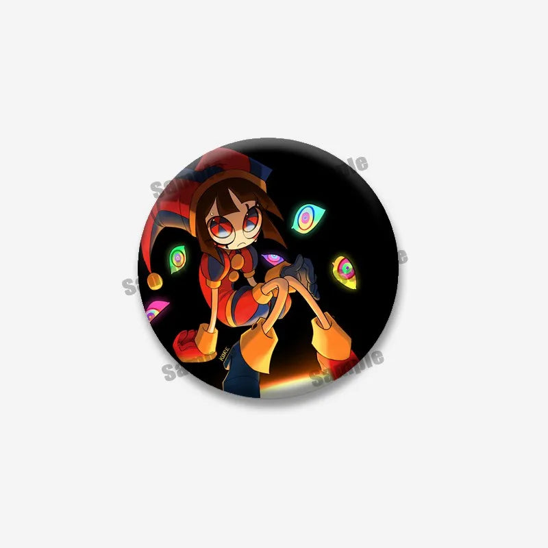 Creative Funny P-Pomni Enamel Pins Cute Cartoon Character Round Brooch DIY Backpack Jacket Collar Badge Jewelry Gifts for Fri