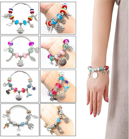 Charm Bracelet Making Kit DIY Jewelry Making Supplies Beads Unicorn Mermaid Crafts Handmade Gifts Set for Girls Teens Age