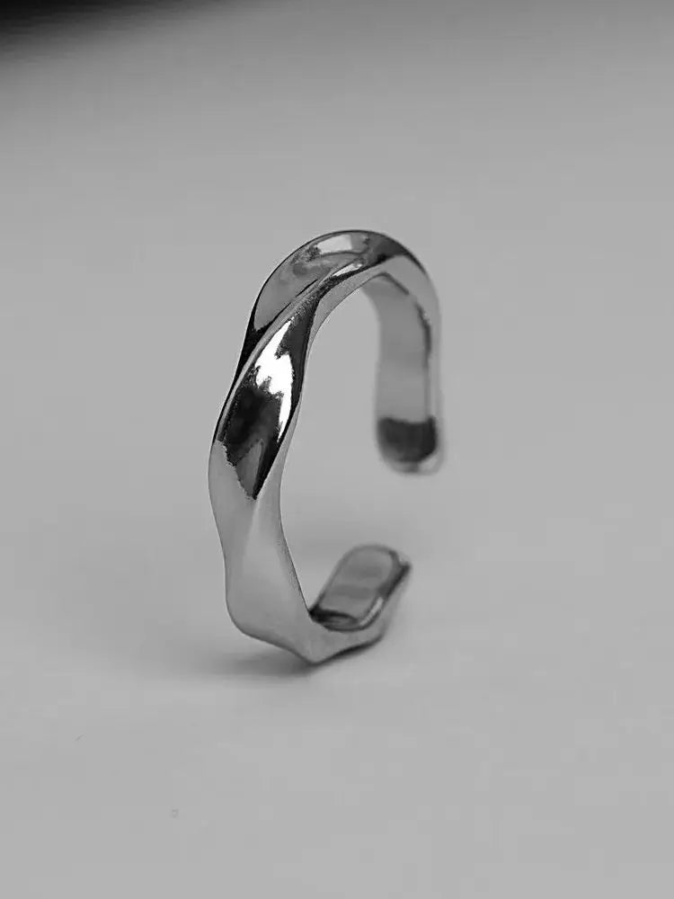 Mobius Wave Ring Silver Color Alloy Open Ring For Women Simple Retro Men Jewelry Trend Accessories - NJ-1279