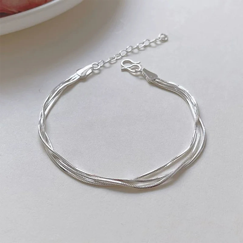 Fashion 925 Sterling Silver Bracelets for Women Simple Korean Multi Layer Coil Adjustable Bracelets Party Wedding Jewelry Gif