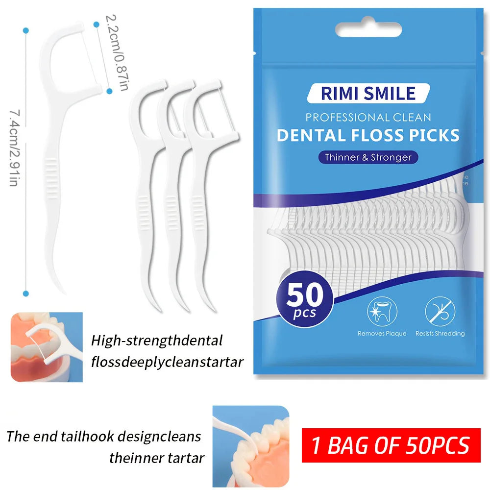 (Affordable) 50/100/300 PCS-RIMI Smile Floss - Comes with Automatic Floss Box - Convenient to Carry When Going Out - 50PCS