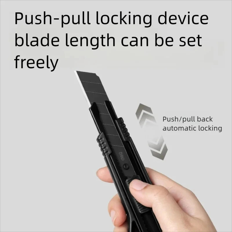 Deli Heavy Duty Utility Knife Black SK5 Carbon Steel Blades 9mm/18mm Auto-Retractable Box Cutter Sharp for Cardboard Cartons
