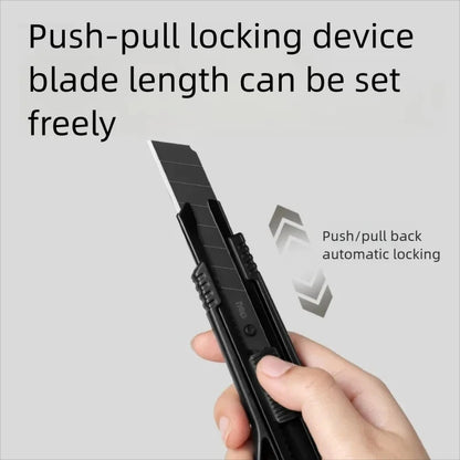 Deli Heavy Duty Utility Knife Black SK5 Carbon Steel Blades 9mm/18mm Auto-Retractable Box Cutter Sharp for Cardboard Cartons