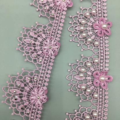 1 yard 4cm Purple Peacock Pearl Beaded Flower Embroidered Lace Trim Ribbon Applique DIY Wedding Dress Sewing Craft Decoration
