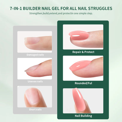 Nailpop 7IN1 Multi-Functional Builder Gel 4Colors Extension Strength Apex Building Base for Beginner Friendly Manicure 15ml