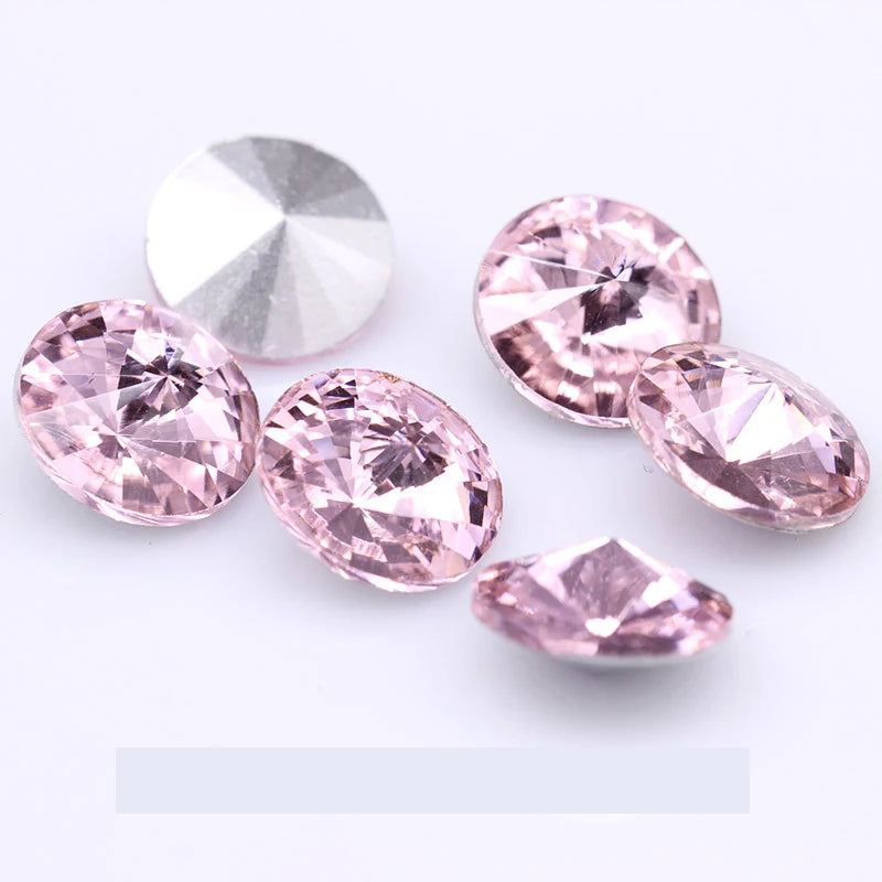 Fantastic 6/8/10/12/14/16/18/25MM Rivoli Cabochons Round Fancy Rhinestone Crystal For Applique Clothing Garment Decoration Be