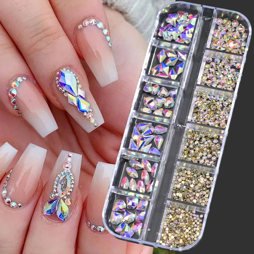 100/50cm Long Luxury Crystal Chain Nail Charms 1.5/2mm Shinying Clear/AB Diamond Nail Art Metal Steel French Manicure Crystal