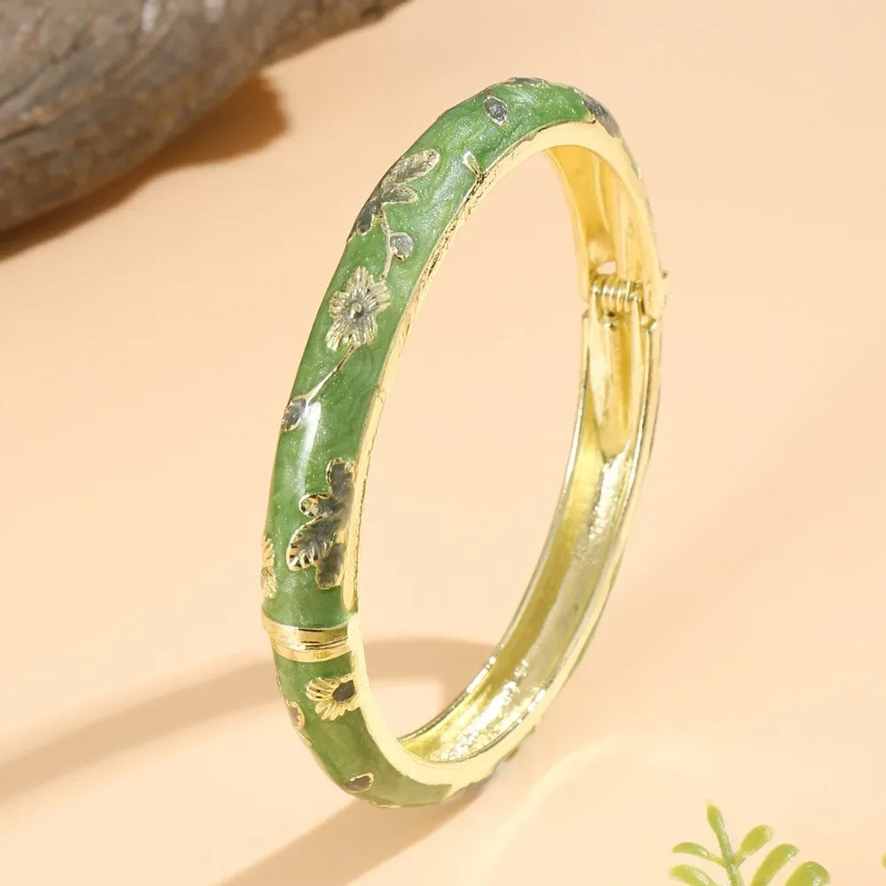 Traditional Vintage Cloisonne Bangle Chinese Classic Hollow Out Flower Bangle Vintage Ethnic Women's Hand Bracelet Jewelry Gi
