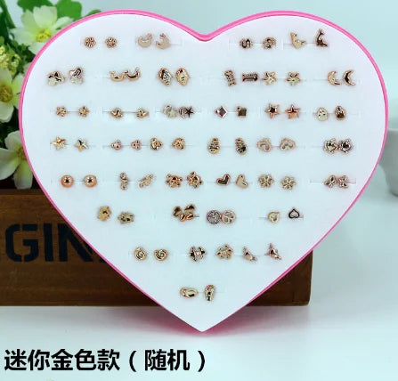 New Design Random 36 Pairs/Lot Lovely Mini Earing Cute Snowflakes Cat Butterfly Stud Earrings For Girl Fashion Daily Ear Jewe