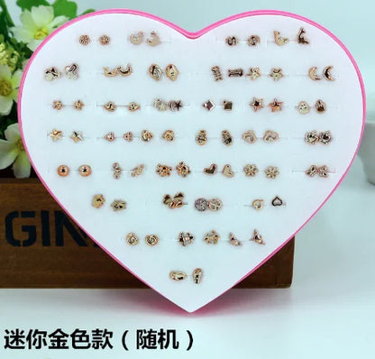 New Design Random 36 Pairs/Lot Lovely Mini Earing Cute Snowflakes Cat Butterfly Stud Earrings For Girl Fashion Daily Ear Jewe