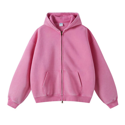 Batik fleece zippered hoodie - Pink / S