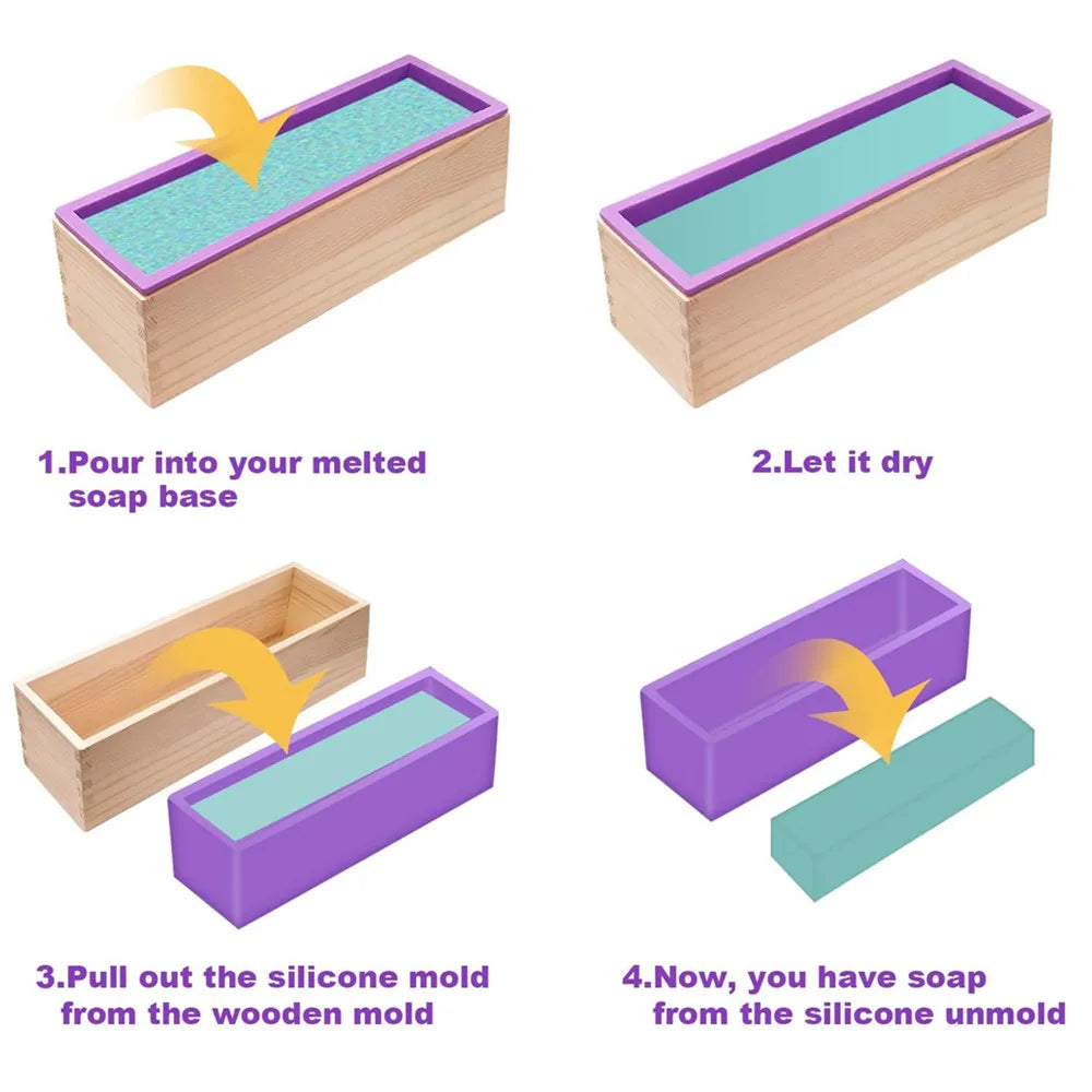 Silicone Soap Mold Flexible Rectangular Loaf Mold with Wood Box Soaps Making