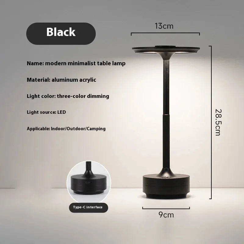 Wireless Simple Decorative Table Lamp Infinitely Dimmable Atmosphere Classic Retro Portable Rechargeable Touch Desk Lamp - bl