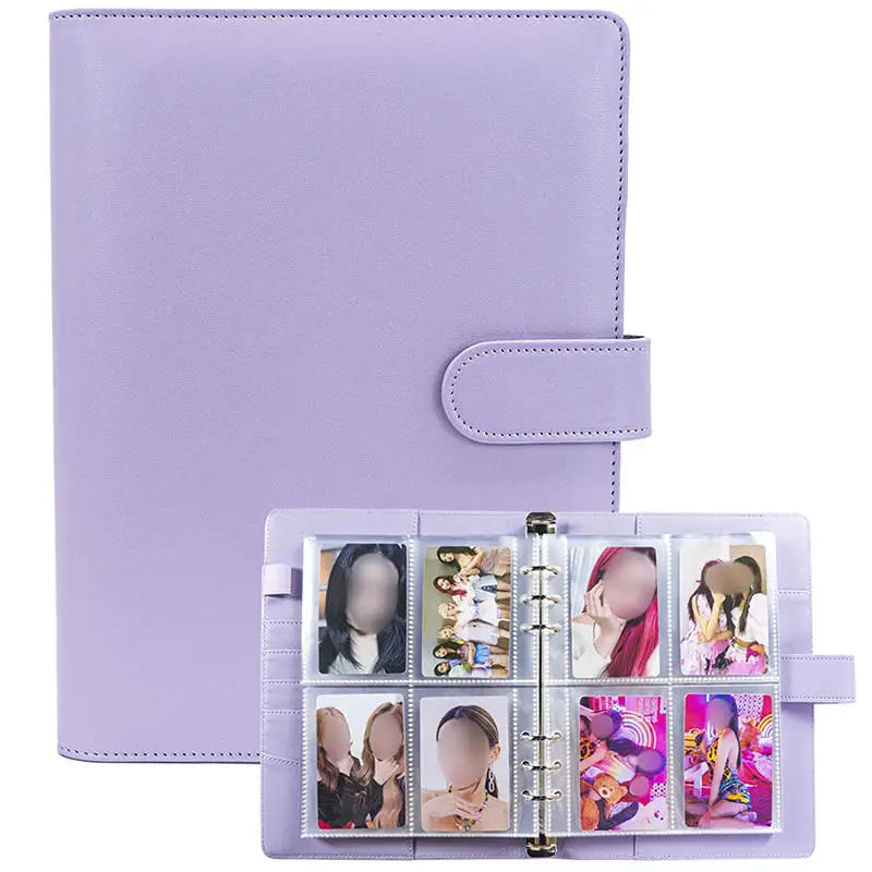 Kpop Photocard Binder with 25 pages 4-Pocket Card Collector Album with 200 Card Slots PU Leather Cover Organizing Cards - Pur